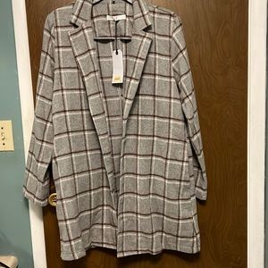 NWT Potters Pot gray plaid open jacket size L